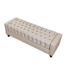 Puff Decorativo com Pés de Madeira Paris TCS-355 Bege - Perfan