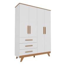 Guarda-Roupa Infantil Retrô II 4 Portas 3 Gavetas Branco e Carvalho