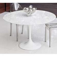 Mesa De Jantar Tulipa Saarinen Redonda 100 cm Mármore Branco Extra