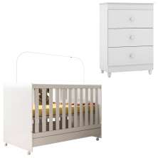 Berço Mini Cama 2 em 1 e Comoda Encanter Branco PLLA