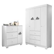 Jogo de Quarto Infantil Guarda Roupa e Cômoda Ane Branco - Phoenix