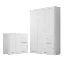 Jogo de Quarto Infantil Guarda Roupa e Cômoda Eloá Branco - Phoenix