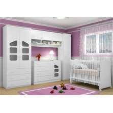 Quarto Infantil 05 Peças Eloísa com Berço e Cômoda Branco - Phoenix Baby