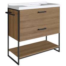 Gabinete Banheiro 80 cm Com Lavatorio Marmorite P1008 Preto Mell PP