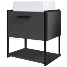 Gabinete Susp Banheiro 50 cm Com Cuba Preto Grafite P1009 PP