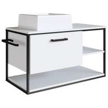 Gabinete Suspenso Banheiro 80 cm Com Cuba Preto Branco P1007 PP