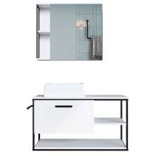 Gabinete Suspenso Banheiro 80 cm Cuba E Espelheira Preto Branco P1013 PP