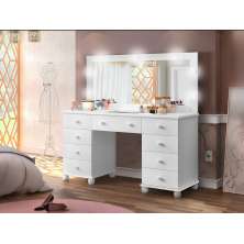Penteadeira Camarim LED e Espelho 9 Gavetas MDF Branca