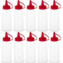 10 Bisnagas Plásticas Flexível para Lanchonetes Frascos de Molhos Ketchup Bico Vermelho