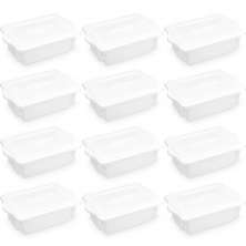 12 Caixas Plásticas Organizadoras para Alimentos 10L Cestos Empilháveis Brancos com Tampa