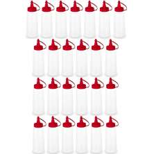 25 Frascos para Molhos Bisnagas Plásticas 250ml para Lanchonete Bar Ketchup Tampa Vermelha