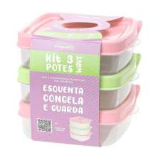 Conjunte 3 Potes de Plástico 600ml Plasvale Vasilhas com Tampa Quadrado Colorido