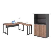 Conjunto Armario e Mesa em L Anguila Noce Preto