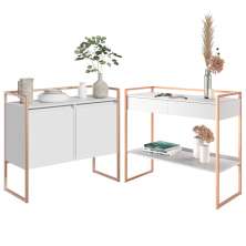 Conjunto Buffet 2 Portas e Aparador Industrial Branco Cobre