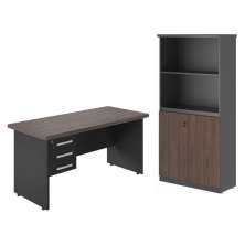Conjunto de Mesa e Armário Estante Cruzeiro Freijo Preto