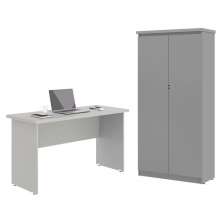 Mesa de Escritorio com Armário 2 Portas Pampulha Cinza