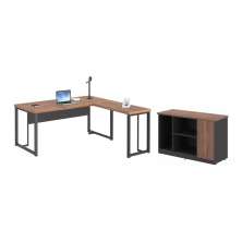 Mesa em L com Balcao Roxeon Noce Preto