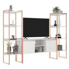 Rack para TV Estilo Industrial com Estante Branco Cobre
