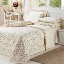 Kit de Cama Flower Mix Casal 09 Peças Bege Percal 200 Fios