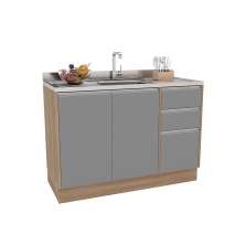 Balcão de Cozinha Campanele 2 Portas 3 Gavetas Castanho e Cinza