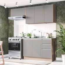 Cozinha Compacta Campanele 6 Portas 3 Gavetas Castanho e Cinza
