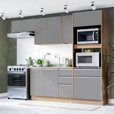 Cozinha Compacta Campanele 8 Portas 4 Gavetas Castanho e Cinza