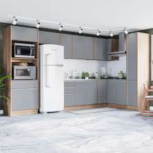 Cozinha Completa Campanele 14 PortasG 4 Gavetas Castanho e Cinza