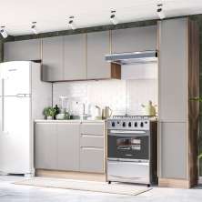 Cozinha Completa Campanele 9 Portas 3 Gavetas Castanho e Cinza