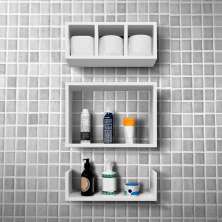 Conjunto Kit 3 Nichos Prateleiras Decorativas Branca para Banheiro
