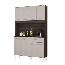 Armario Cozinha Kit Cassia Com 8 Portas e 1 Gaveta Chocolate/Off White