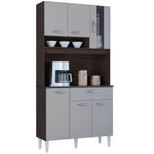 Kit Armario Cozinha 6 Portas 558 Chocolate Off White POQQ