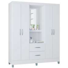 Roupeiro 4 Portas Com Espelho 966 Branco POQQ