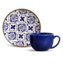 Xícaras de Café Asteca Azul e Branco