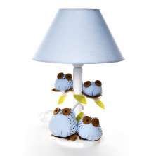 Abajur Madeira Coruja Azul Quarto Bebê Infantil Menino