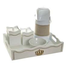 Kit Higiene Com Capa Fantasia Pérolas Amarelas E Corôa Quarto Bebê Menina Menino