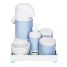 Kit Higiene Espelho Completo Porcelanas, Garrafa e Capa Azul Quarto Bebê Menino