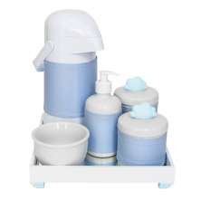 Kit Higiene Espelho Completo Porcelanas, Garrafa e Capa Nuvem Azul Quarto Bebê Menino