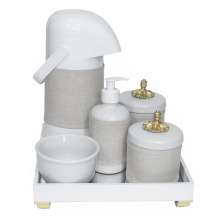 Kit Higiene Espelho Completo Porcelanas, Garrafa e Capa Provençal Dourado Quarto Bebê Unissex