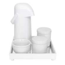Kit Higiene Espelho Potes, Garrafa e Molhadeira Branco Quarto Bebê Unissex
