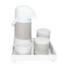 Kit Higiene Espelho Potes, Garrafa, Molhadeira e Capa Branco Quarto Bebê Unissex