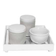 Kit Higiene Espelho Potes, Molhadeira e Capa Branco Quarto Bebê Unissex