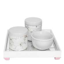 Kit Higiene Espelho Potes, Molhadeira e Capa Rosa Quarto Bebê Menina