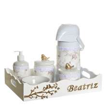 Kit Higiene Pássaros Com 6 Peças, Capa e Nome Do Bebê Quarto Bebê