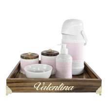 Kit Higiene Proveçal Dourado Com Nome Rosa Quarto Bebê Infantil Menina
