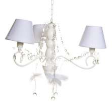 Lustre 3L Haste Madeira E Bailarinas Brancas Quarto Bebê Infantil Menina