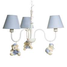 Lustre 3L Simples Com 3 Ursinhos De Boné Quarto Bebê Infantil