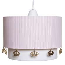 Lustre Tubular Duplo Rosa Com Coroas Douradas Quarto Bebê Infantil