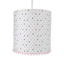 Lustre Tubular Pompom Triângulos Rosa Quarto Bebê Infantil Menina