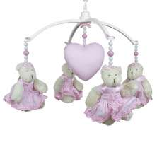 Móbile Musical Ursinha Flores Rosa e Coração Quarto Bebê Infantil Menina