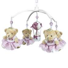 Móbile Musical Ursinha Princesa e Balão Rosê Quarto Bebê Infantil Menina